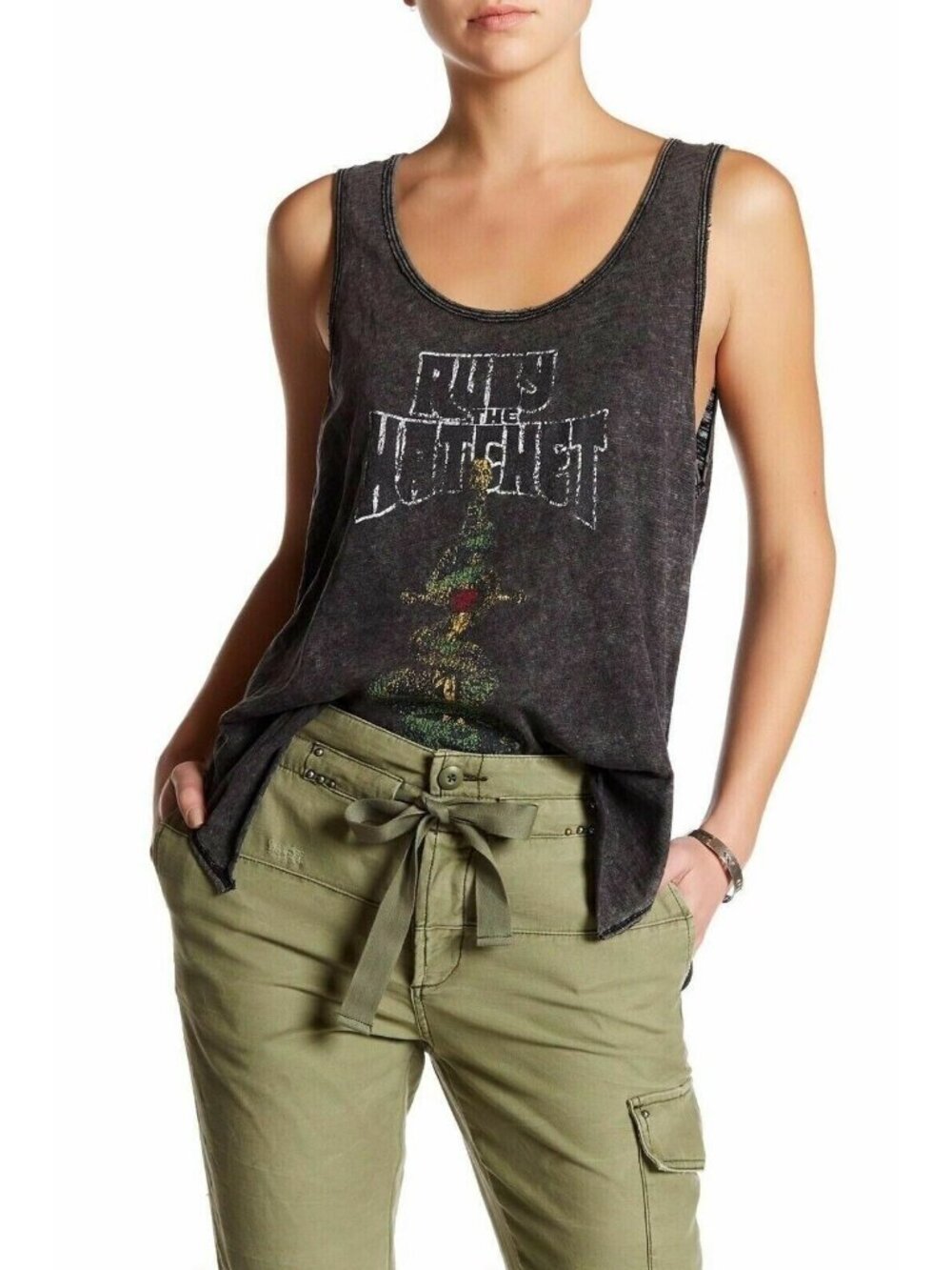 Free People Ruby Graphics Cotton Tunic Tank Top Black Size Medium New With Tag